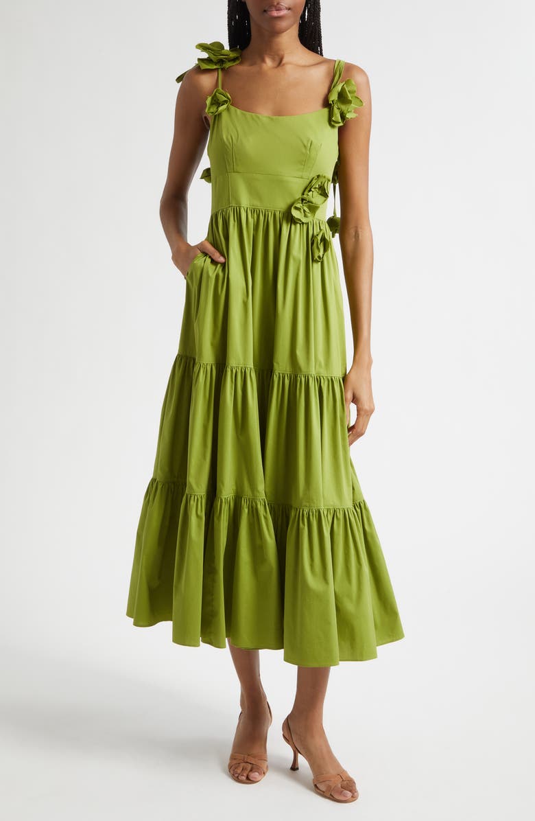 Cinq à Sept Kael Tiered Midi Dress, Main, color, Dark Lime