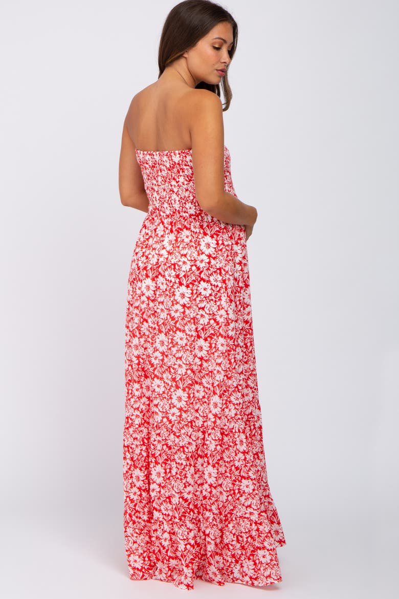Floral Strapless Smocked Maxi Dress, Alternate, color, Red