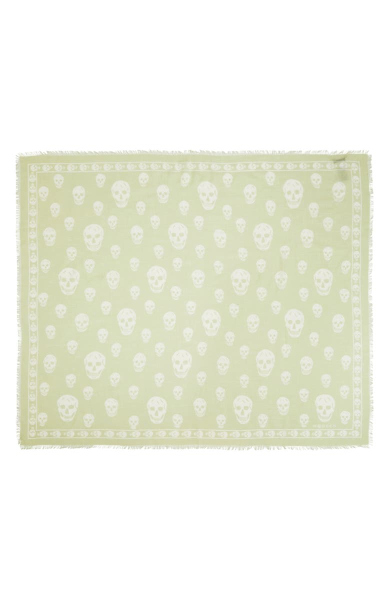 McQueen Skull Print Wool Fringe Scarf, Main, color, Oyster/ Ivory