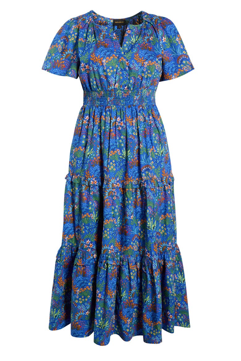Ruy Floral Palmer Tiered Cotton Maxi Dress, Alternate, color, BLUE