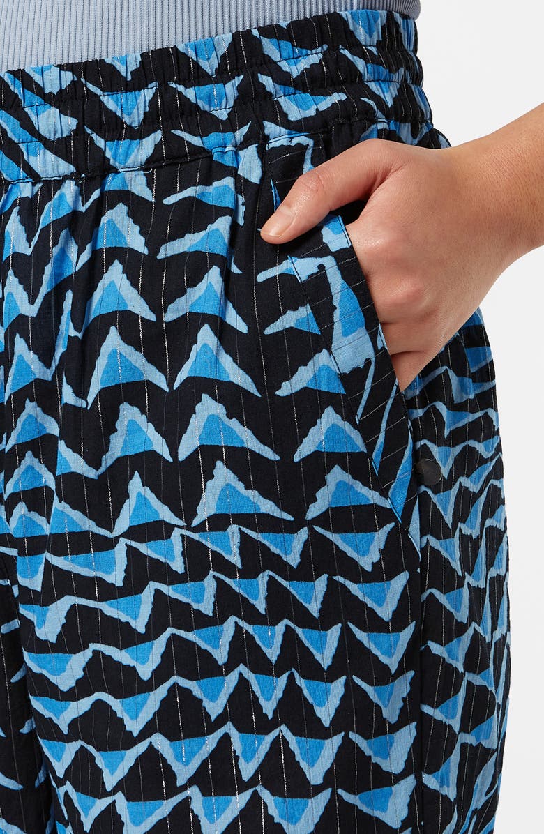 Scotch & Soda Metallic Stripe Print Cotton Blend Pull-On Pants, Alternate, color, House Of Mirrors Blue