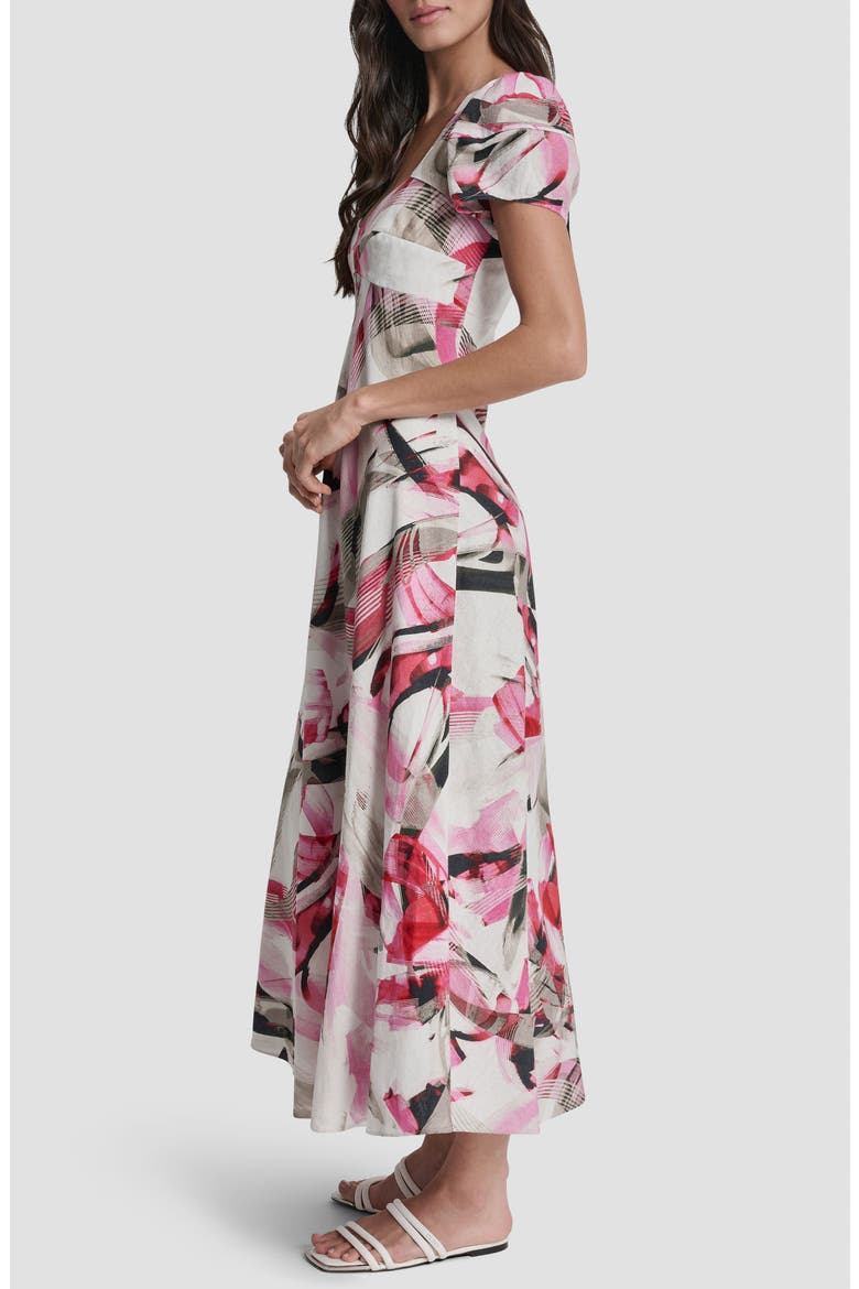 Print Short Sleeve Midi Dress, Alternate, color, SPRING WISPS