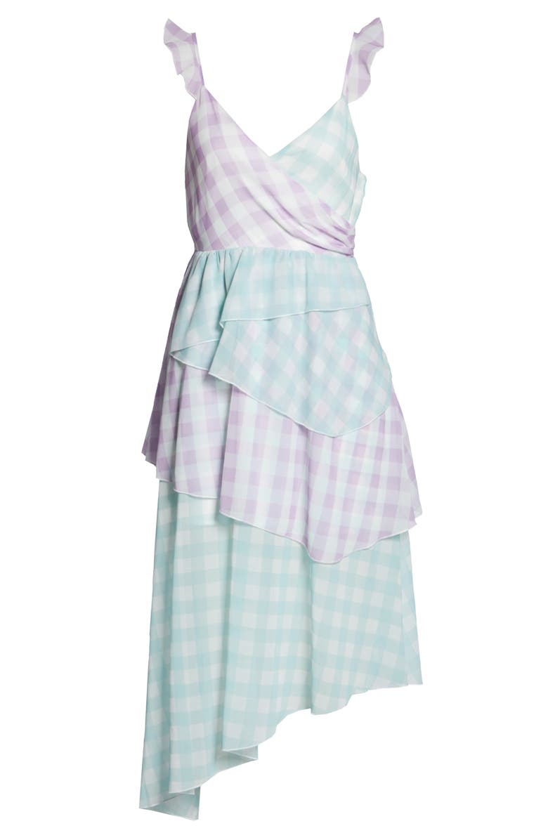 Bellevue The Label Alessia Gingham Layered Asymmetrical Midi Dress, Alternate, color, 