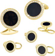 Jan Leslie Black Onyx & Diamond 18K Gold Tuxedo Studs & Cufflinks Set