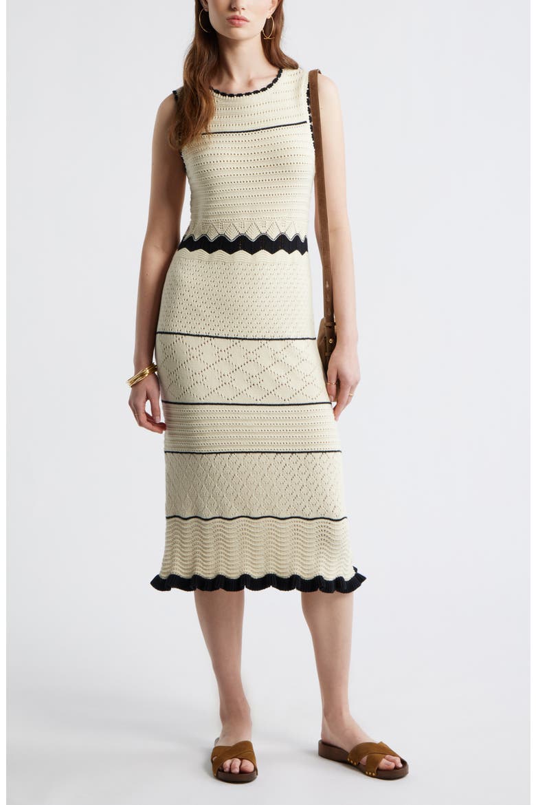 Pointelle Midi Sweater Dress, Alternate, color, IVORY DOVE