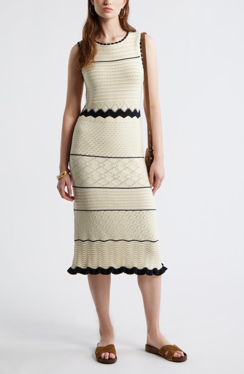 Treasure & Bond Pointelle Midi Sweater Dress, Alternate, color, Ivory Dove
