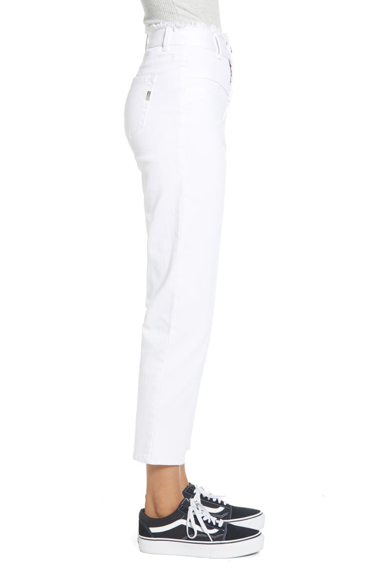 Fray Waist Ankle Straight Leg Jeans, Alternate, color, WHITE