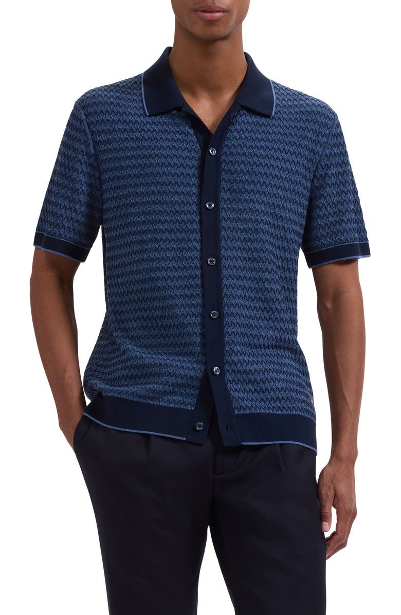 Bugatchi Short Sleeve Cardigan, Main, color, Navy