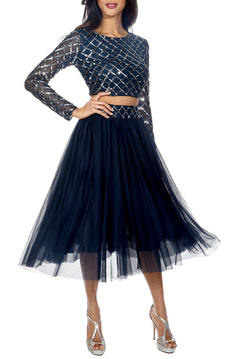 Carmel Sequin Top & Tulle Skirt Combo, Main, color, NAVY