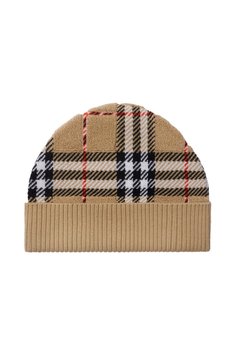 Burberry Check Wool Beanie, Main, color, Sand Beige