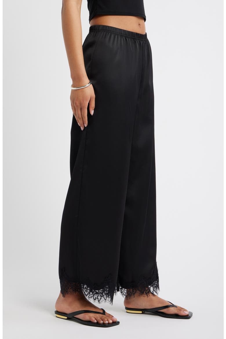 Lace Trim Satin Pants, Alternate, color, BLACK