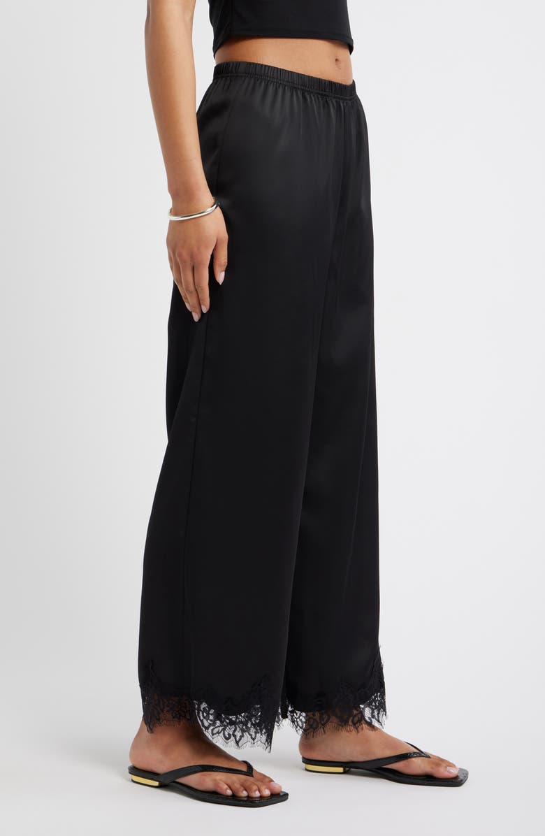 Open Edit Lace Trim Satin Pants, Alternate, color, Black