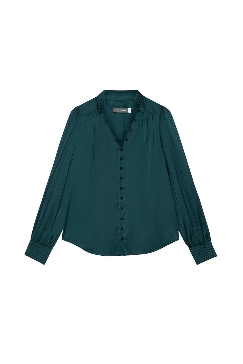 Satin Long Sleeve Blouse, Alternate, color, Green