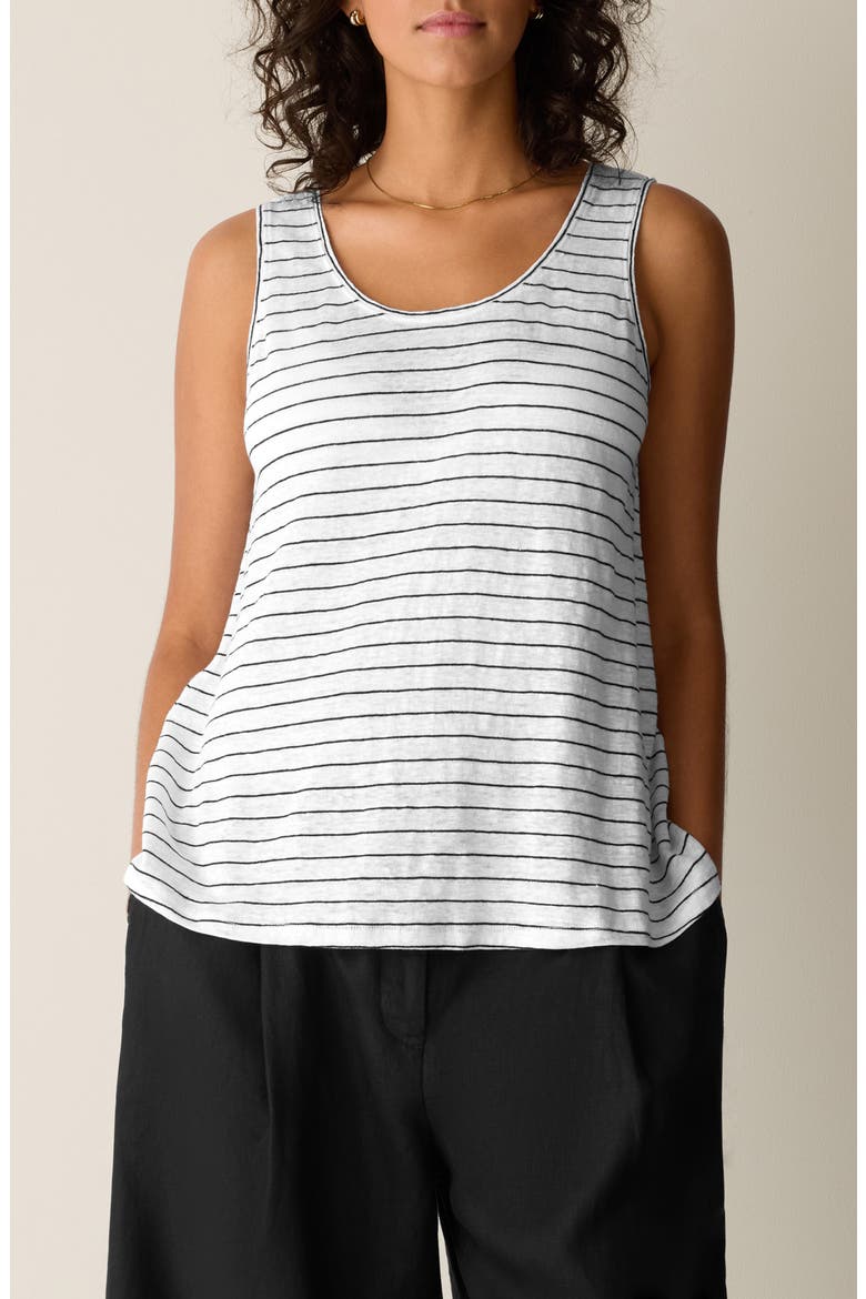 Stripe Organic Linen Tank, Main, color, WHITE/ BLACK