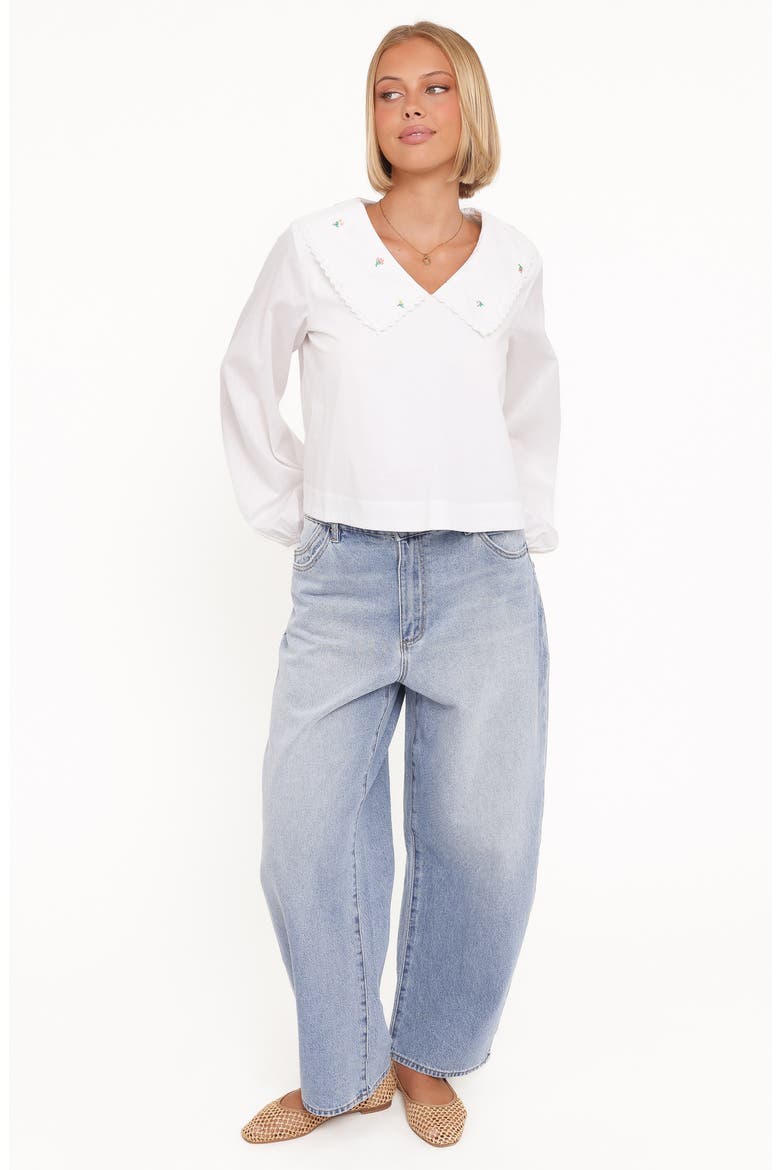 Kenna Embroidered Collared Cotton Poplin Top, Alternate, color, WHITE FLORAL