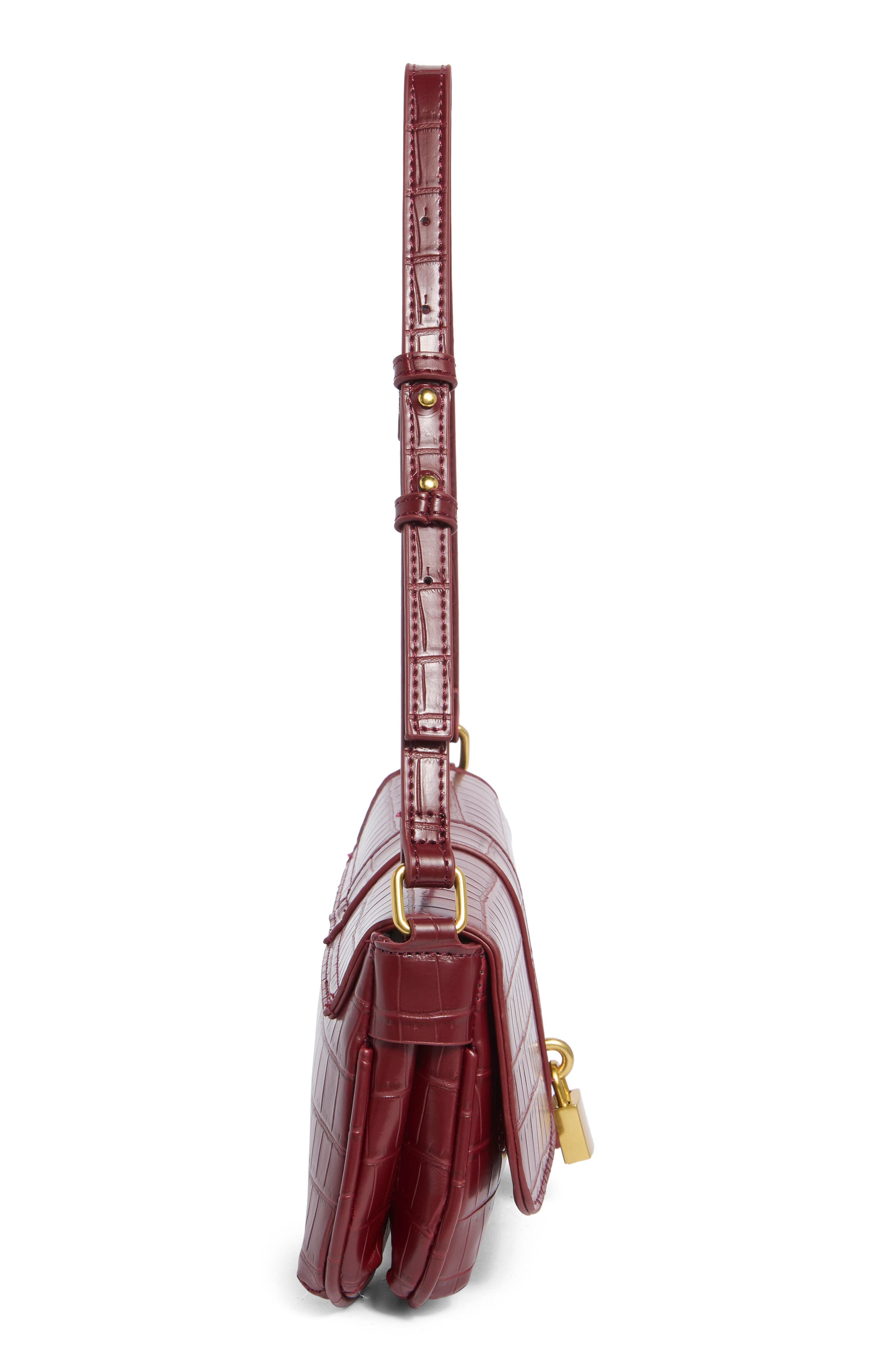 Croc Embossed Faux Leather Shoulder Bag, Alternate, color, BURGUNDY