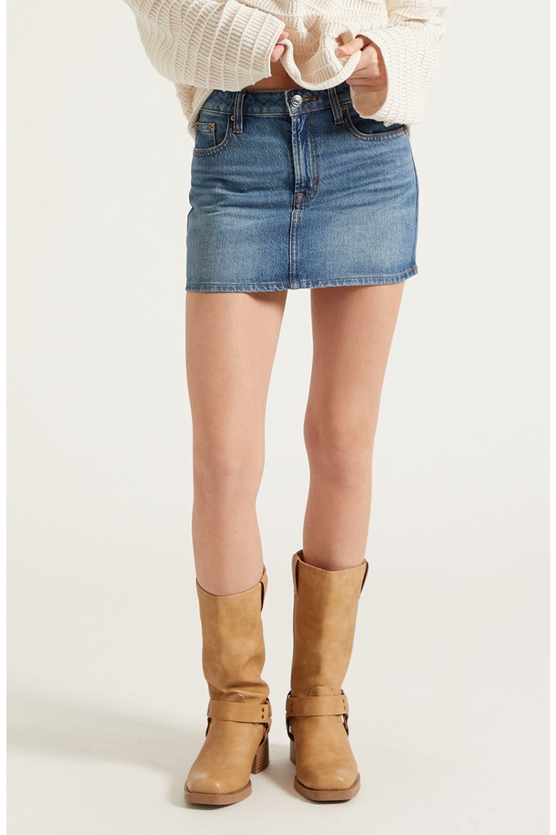 Bella Mid Rise Denim Miniskirt, Main, color, MEDIUM INDIGO