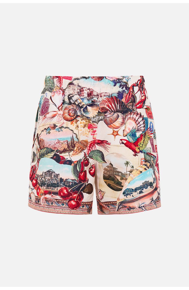 Camilla Mid Length Boardshort With Elastic Waist Notes From The Road, Alternate, color, Notes From The Road