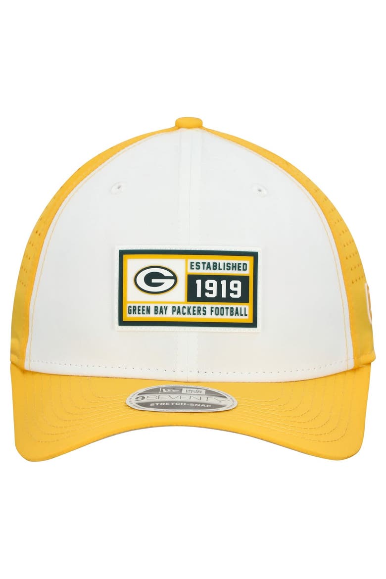 Men's New Era  White/Gold Green Bay Packers Established Patch 9SEVENTY Adjustable Hat, Alternate, color, White