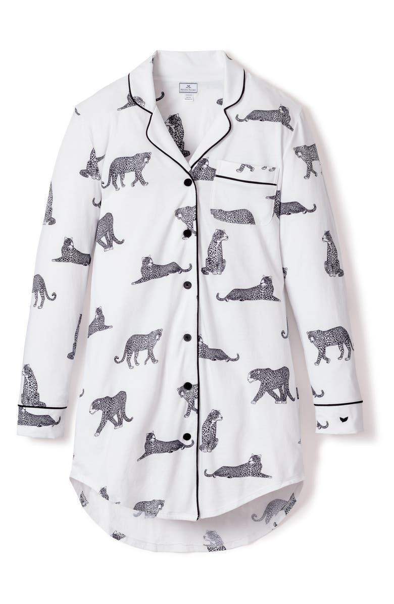 Petite Plume Panther Print Nightshirt, Alternate, color, White