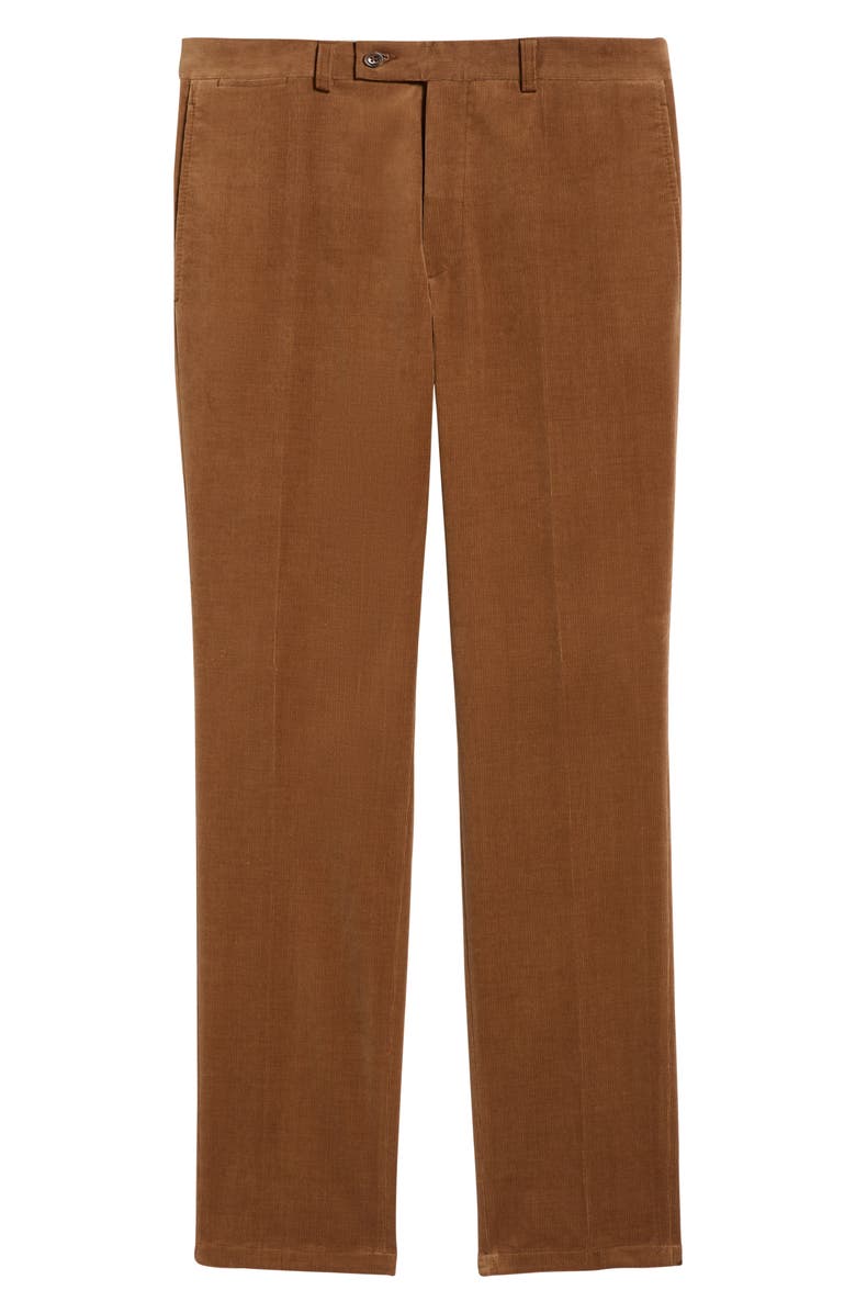 Jack Victor Palmer Brown Flat Front Cotton Stretch Corduroy Pants, Alternate, color, Camel