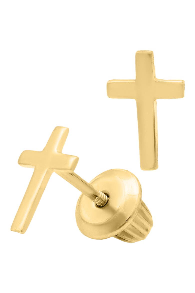 14k Gold Cross Stud Earrings, Main, color, GOLD