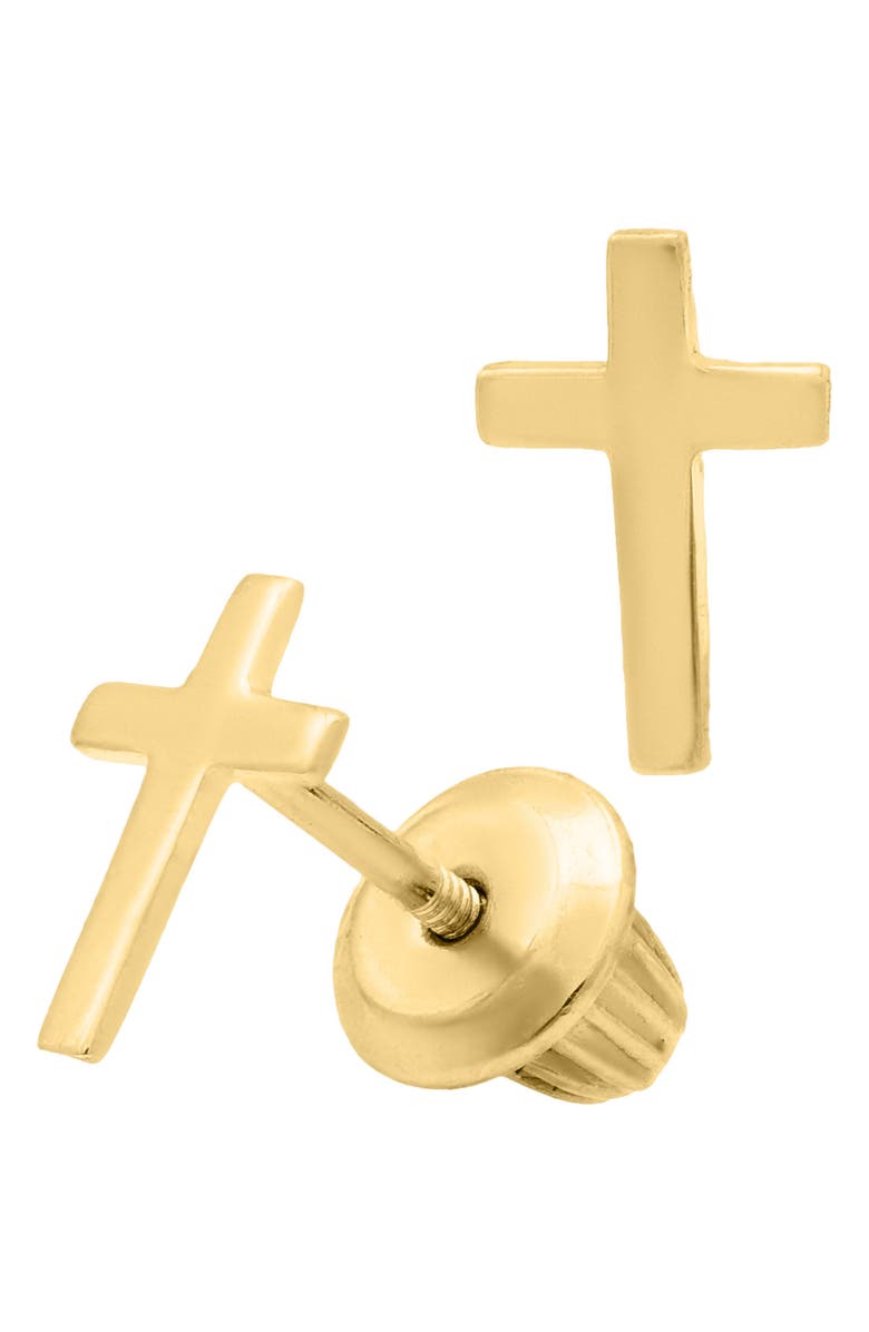 Mignonette 14k Gold Cross Stud Earrings, Main, color, Gold