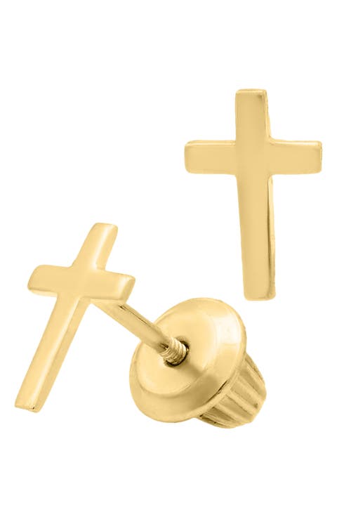 14k Gold Cross Stud Earrings (Girls)