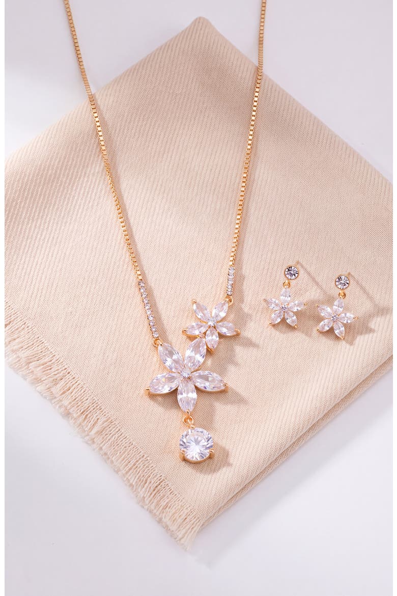 Flower Crystal Necklace & Earrings Set, Alternate, color, Gold