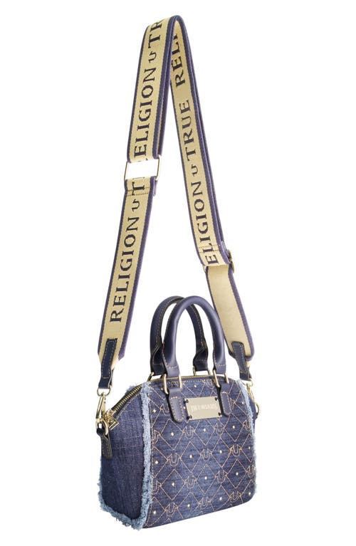 TRUE RELIGION TRUE RELIGION FRAYED DENIM MINI SATCHEL BAG