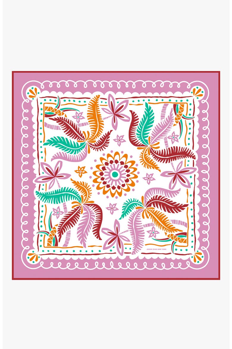Dancing Palms Double Sided Silk Scarf, Main, color, pink