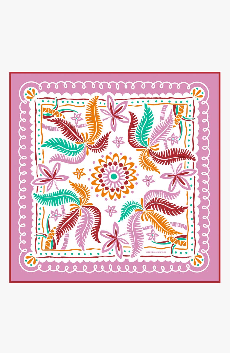 Jessie Zhao New York Dancing Palms Double Sided Silk Scarf, Main, color, Pink