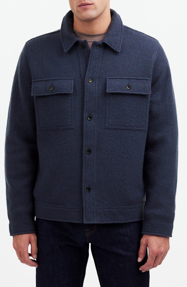 Madewell Boiled Wool Shirt Jacket, Main, color, Dark Baltic