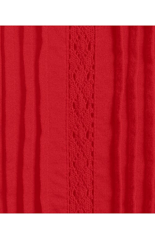 Lands' End Lightweight Jersey Lace Mix Long Sleeve Pintuck Top In Red