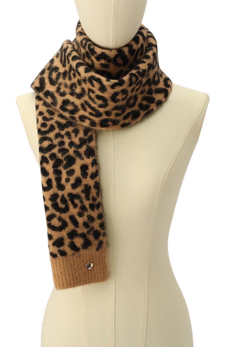 Kate Spade New York classic leopard print scarf, Alternate, color, 