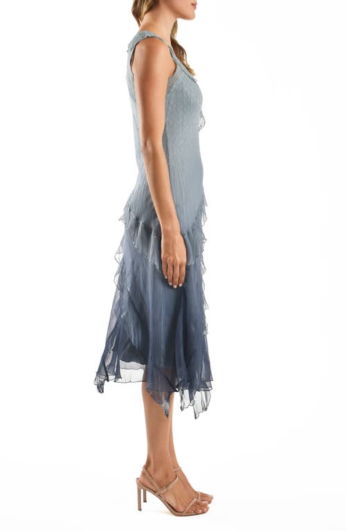 Shop Komarov Charmeuse & Chiffon Cocktail Dress In Ocean Blue Ombre