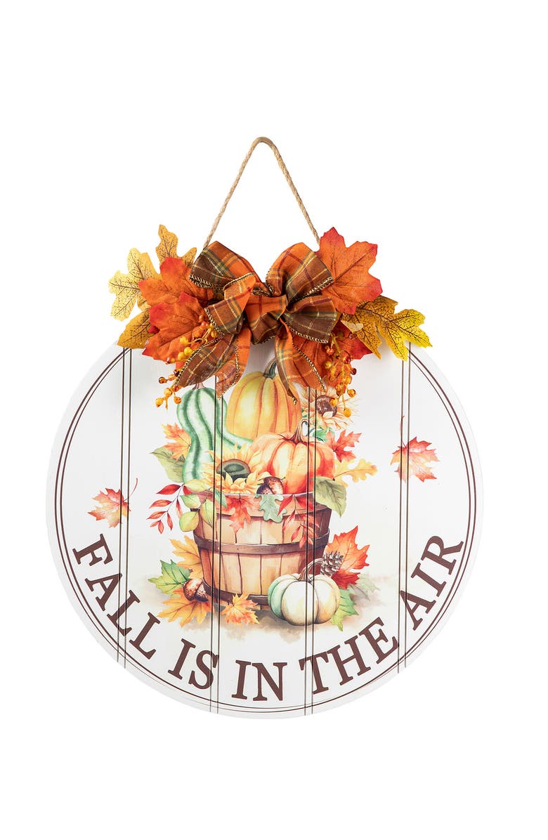Glitzhome Fall Wooden Round Word Sign Door Hanger, Main, color, Orange