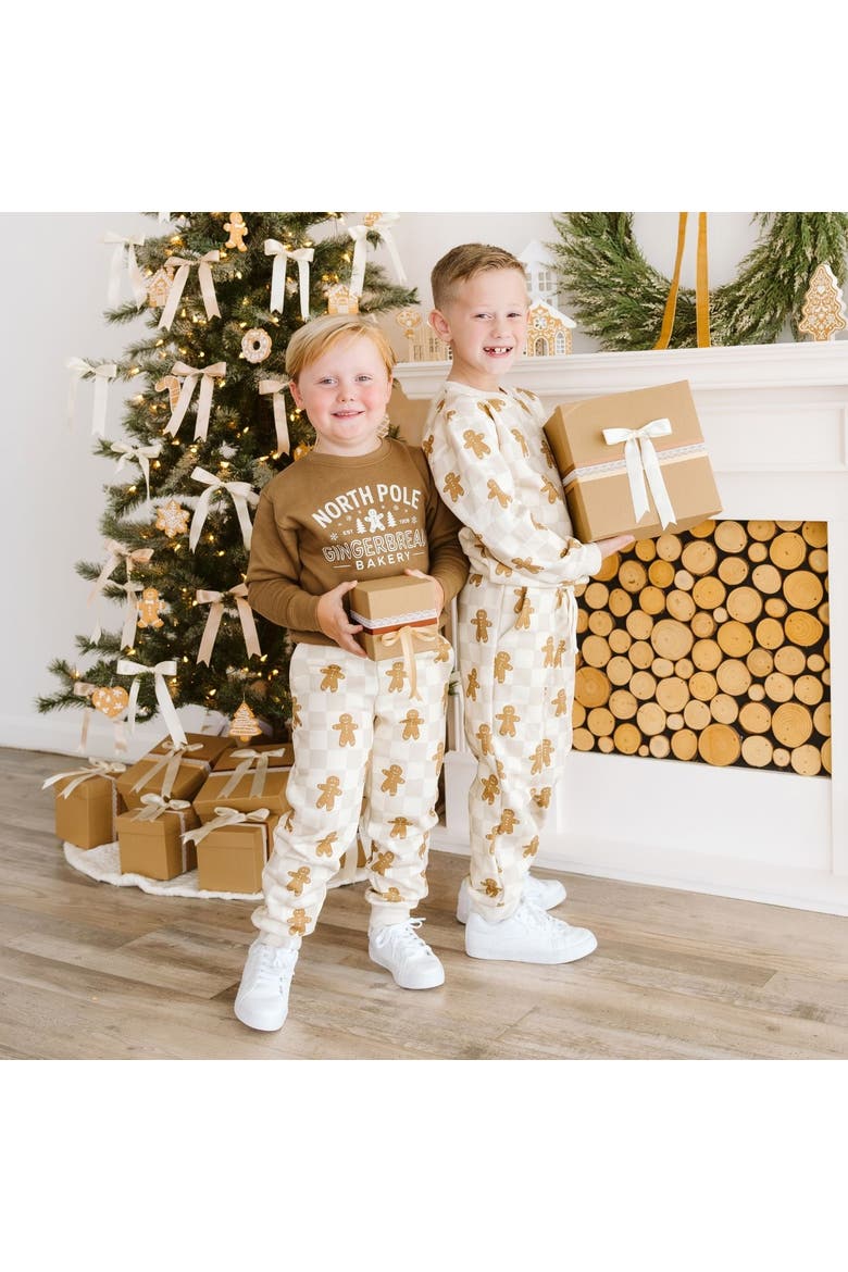Gingerbread Christmas Checkered Sweatshirt, Alternate, color, Ivory