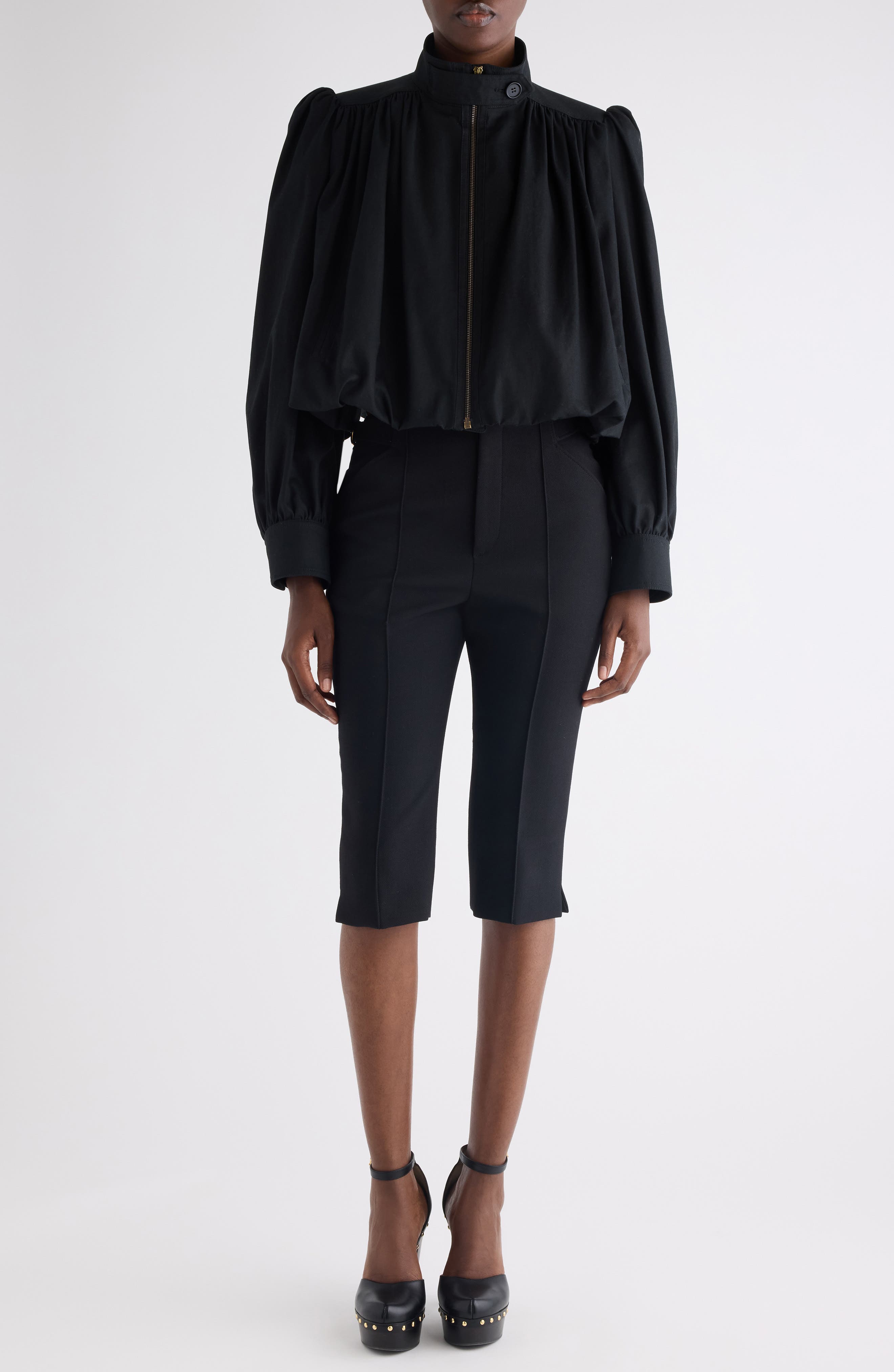 Crop Balloon Hem Cotton Zip Jacket - image 2