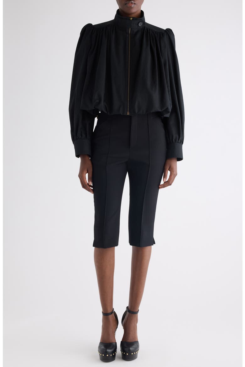 Crop Balloon Hem Cotton Zip Jacket, Alternate, color, BLACK