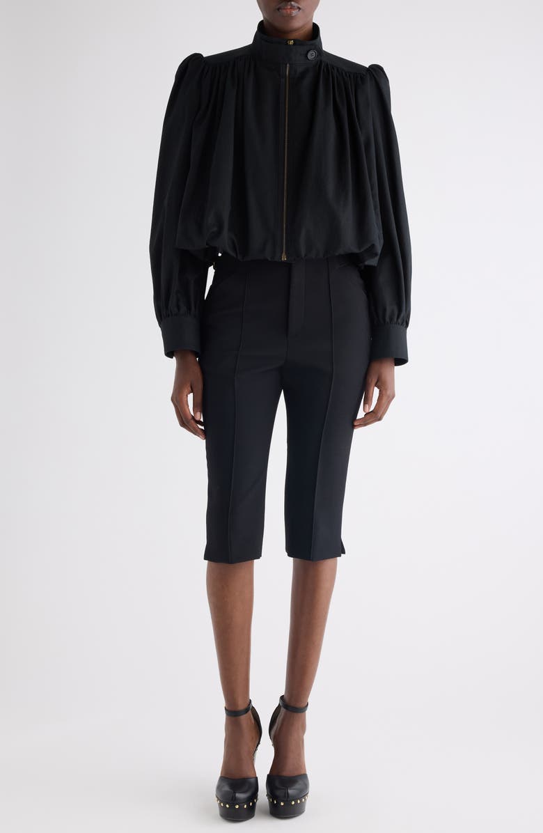 Chloé Crop Balloon Hem Cotton Zip Jacket, Alternate, color, Black