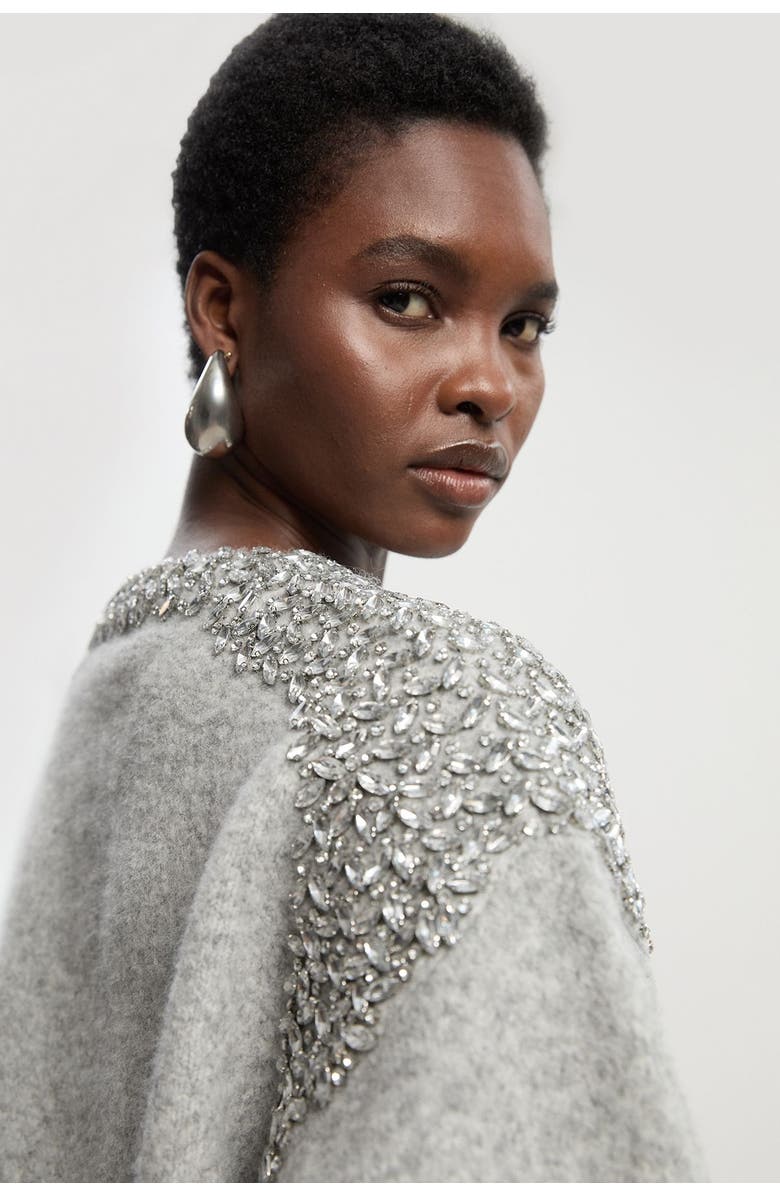 Karen Millen Embellished Trim Cosy Knit Jumper, Alternate, color, Grey