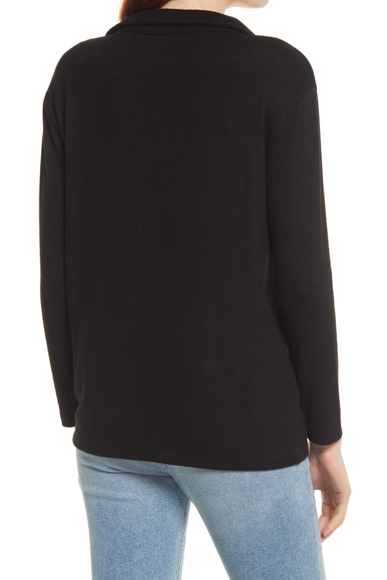 Long Sleeve Knit Polo, Alternate, color, BLACK