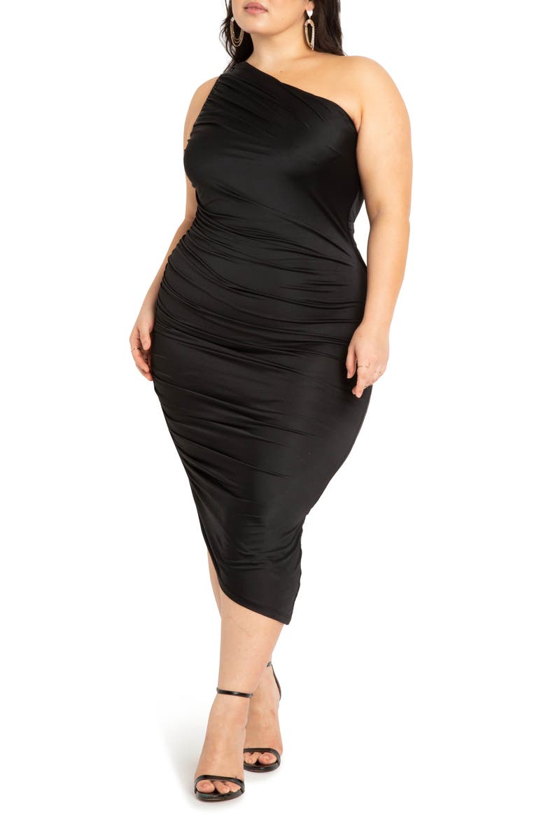 Ruched One Shoulder Dress, Main, color, BLACK ONYX