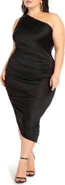 ELOQUII Ruched One Shoulder Dress