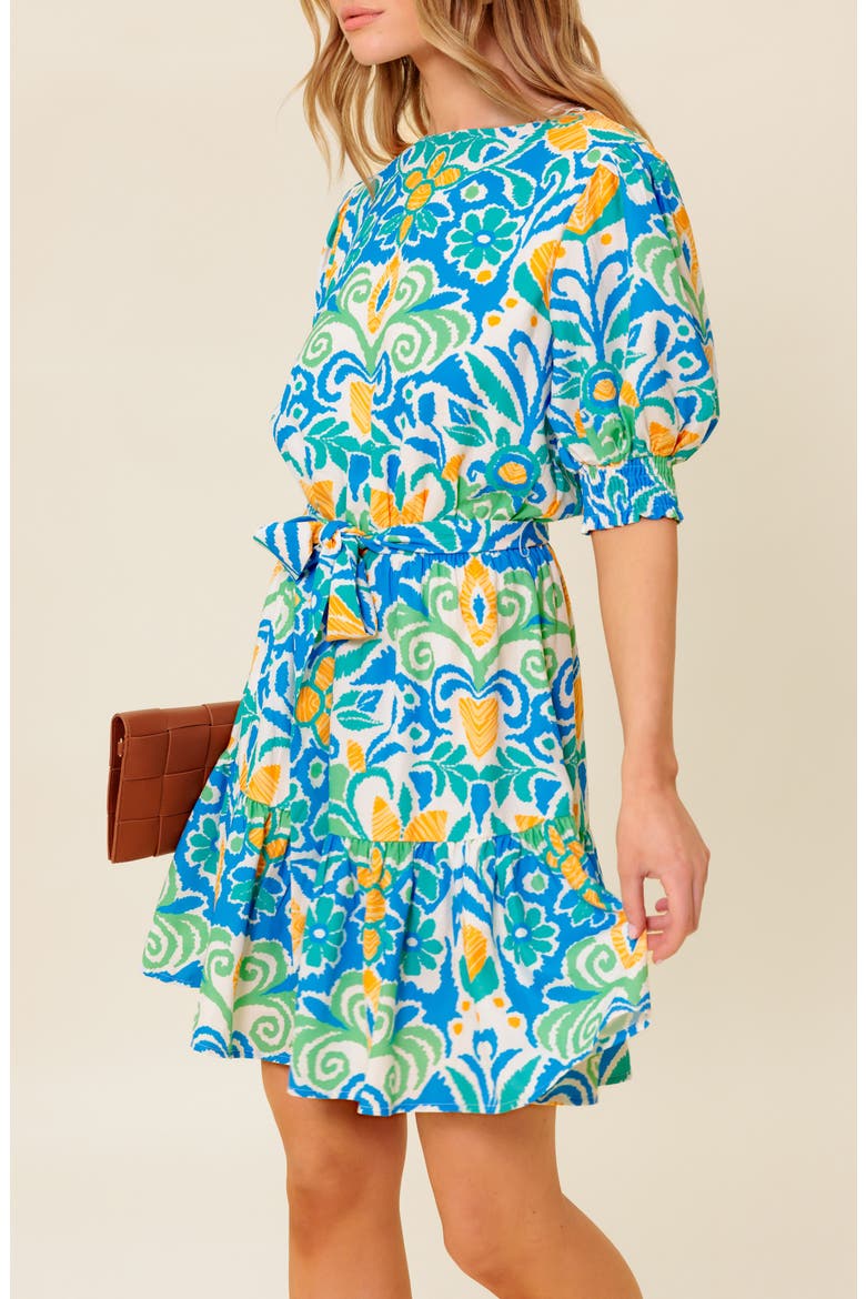 Puff Sleeve Fit & Flare Minidress, Alternate, color, BLUE GREEN