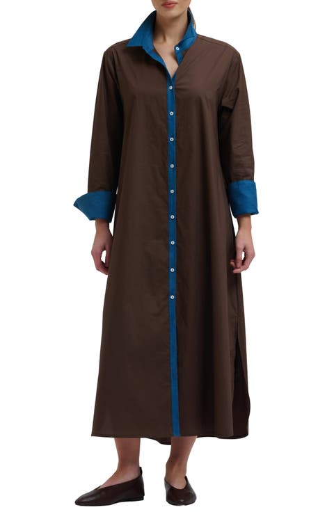 Denim Trimmed Cotton Shirtdress