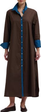 SHIRTY Denim Trimmed Cotton Shirtdress