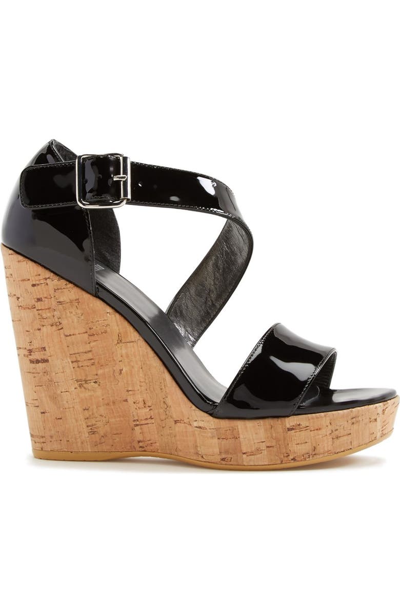 Stuart Weitzman 'Oneliner' Patent Leather Wedge Sandal, Alternate, color,