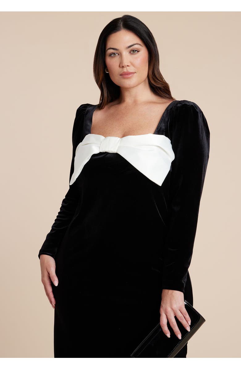 ELOQUII Velvet Maxi Dress With Bow, Alternate, color, Black Onyx